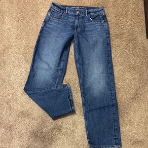 Women’s American Eagle Ex-Boyfriend Strigid Classic Blue Straight Jeans, 6 L